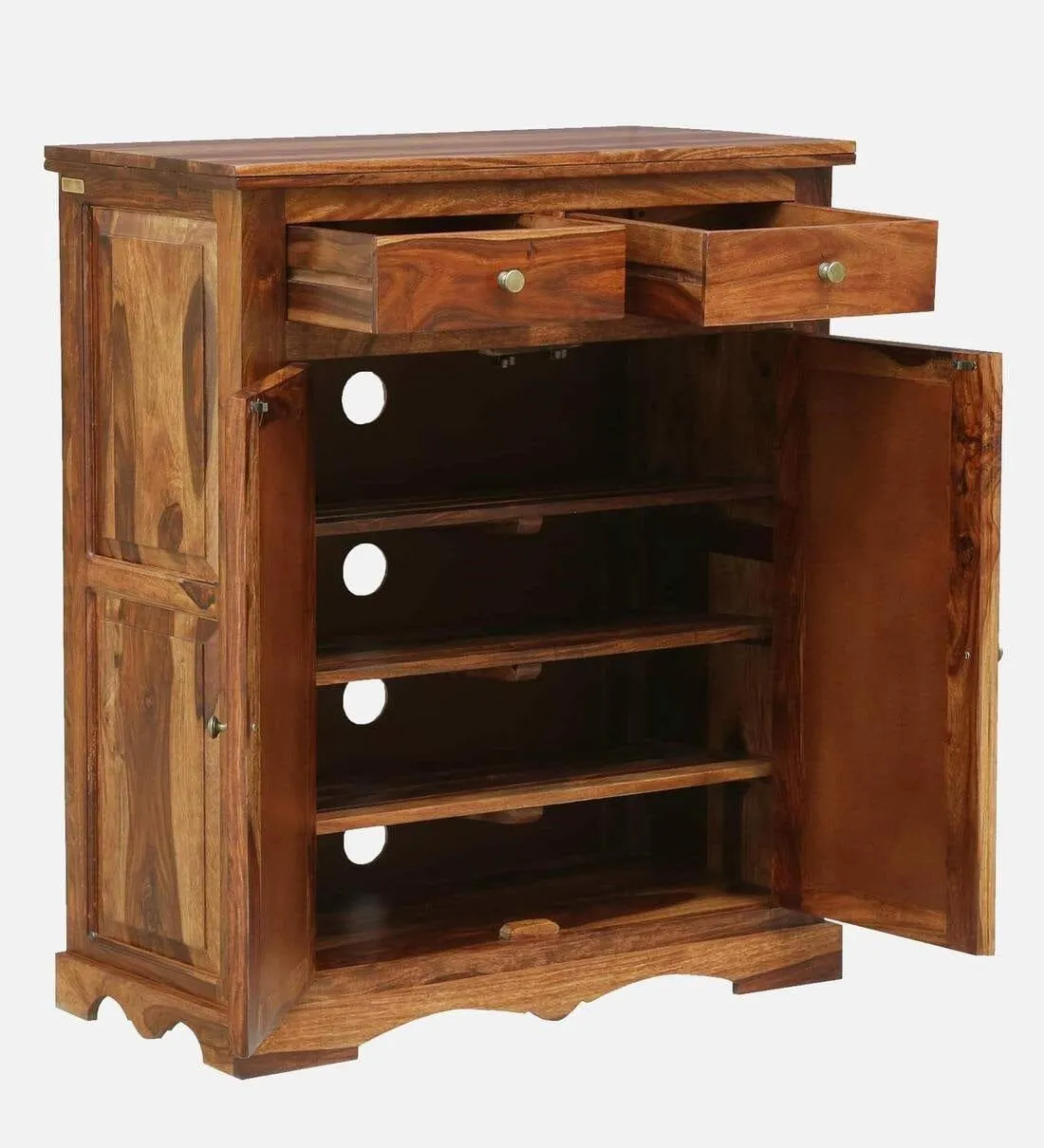 Siramika Sheesham Wood Shoe Cabinet In Rustic Teak Finish,