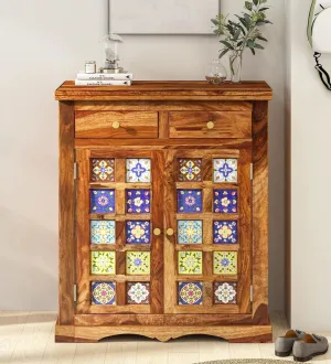 Siramika Sheesham Wood Shoe Cabinet In Rustic Teak Finish,