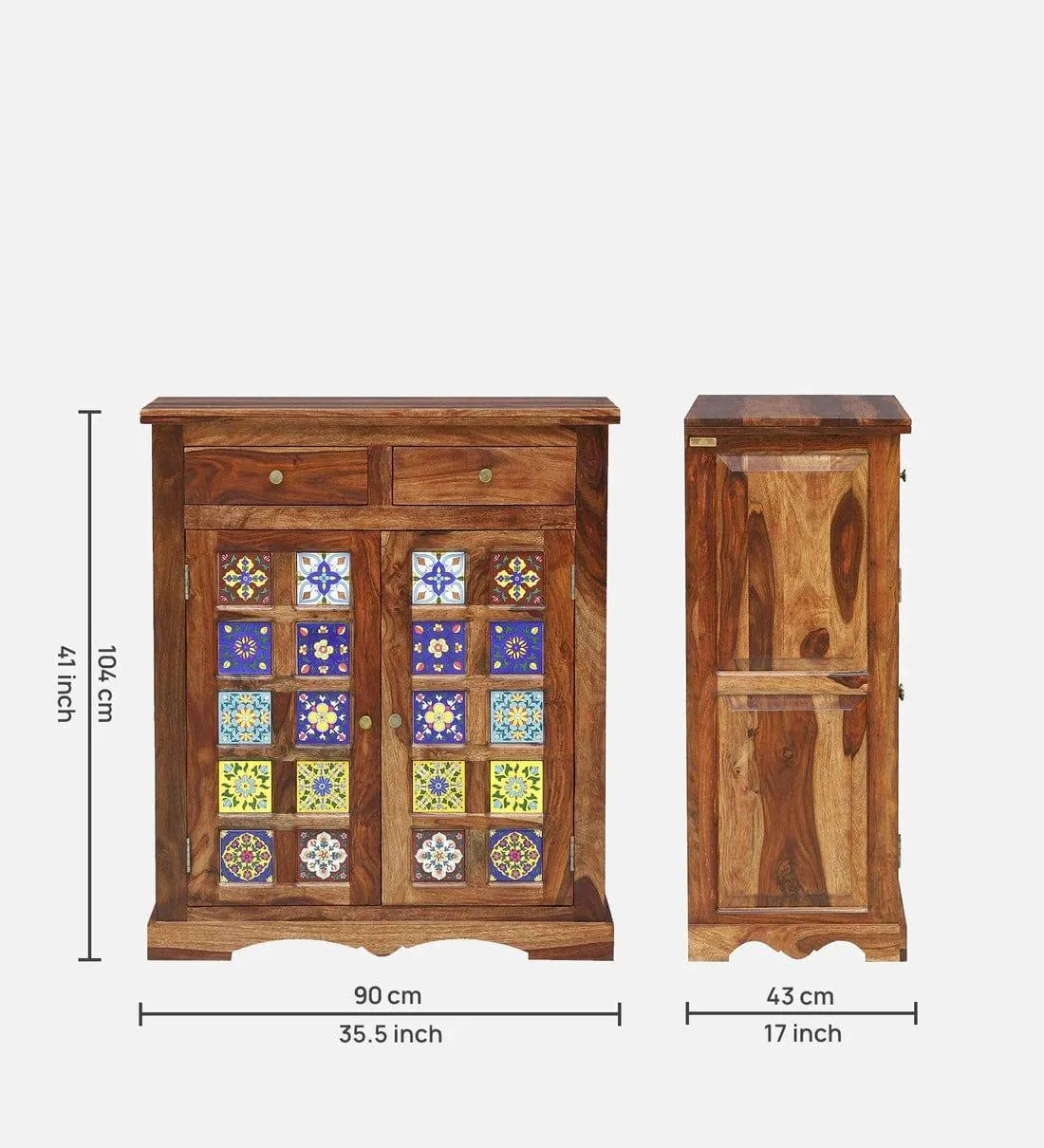 Siramika Sheesham Wood Shoe Cabinet In Rustic Teak Finish,