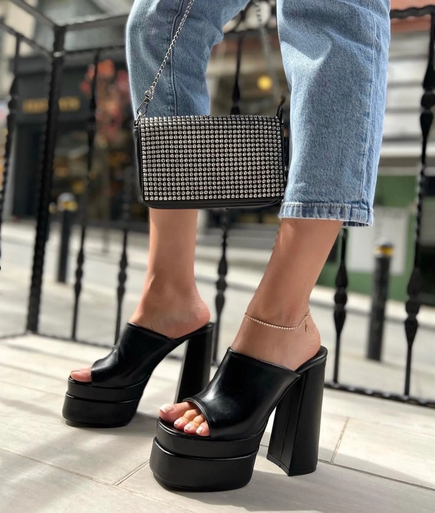 The Neptune Black Leather High Heel Sandal Final Sale!