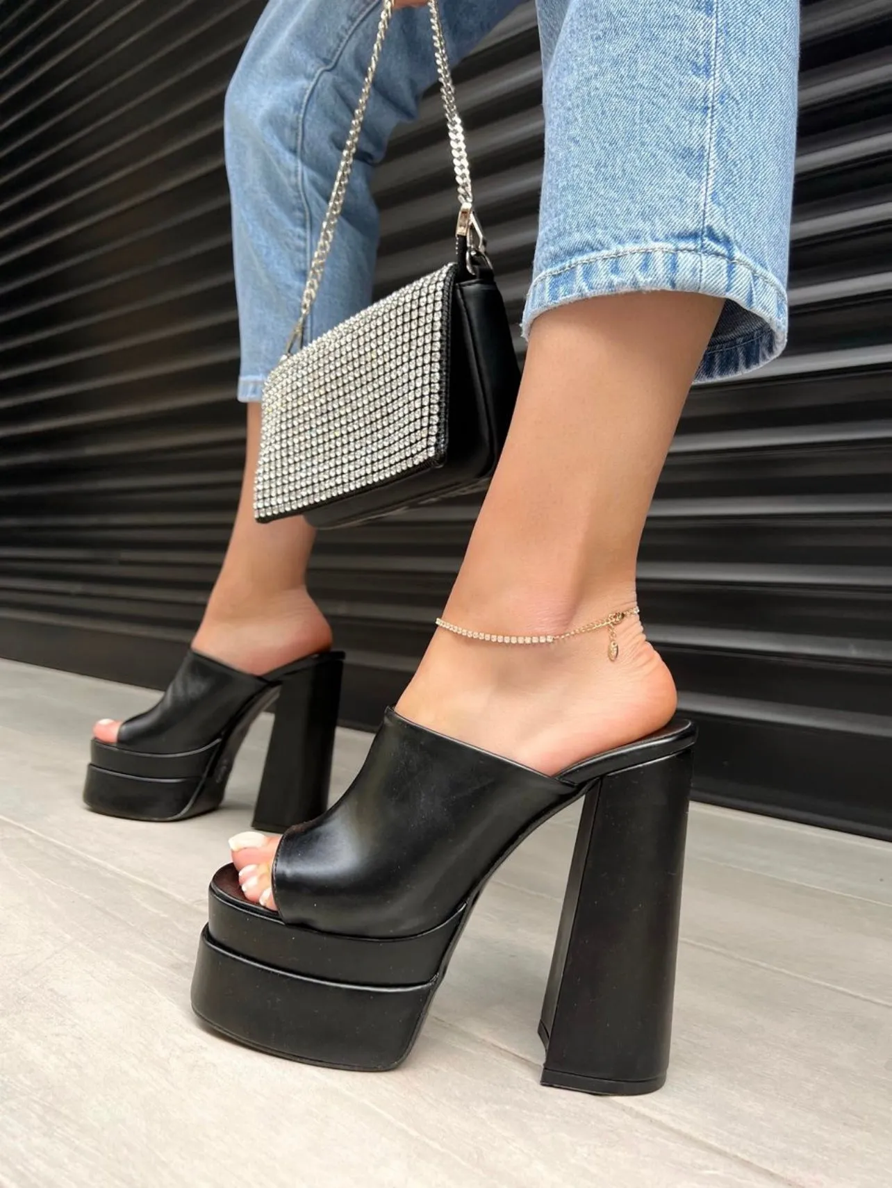 The Neptune Black Leather High Heel Sandal Final Sale!