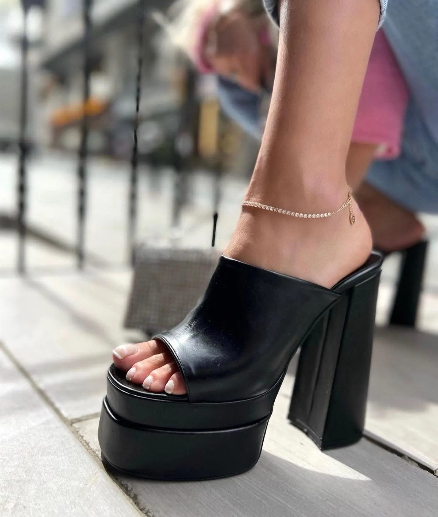 The Neptune Black Leather High Heel Sandal Final Sale!