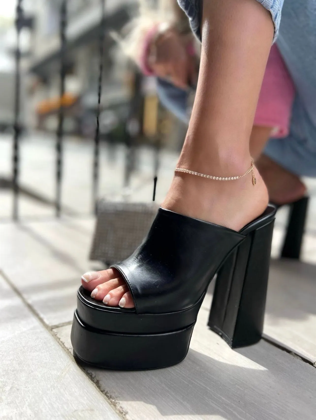 The Neptune Black Leather High Heel Sandal Final Sale!