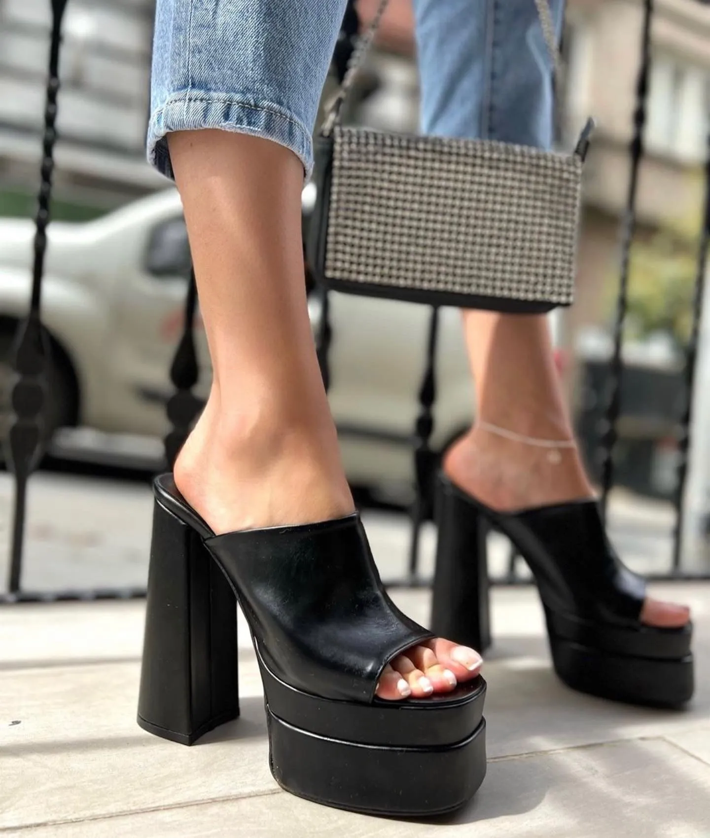The Neptune Black Leather High Heel Sandal Final Sale!