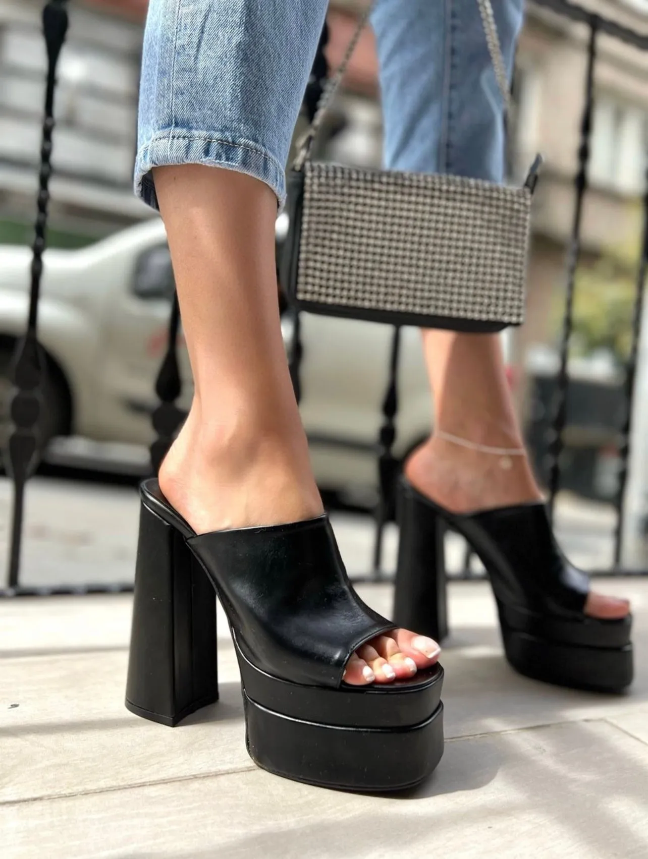 The Neptune Black Leather High Heel Sandal Final Sale!