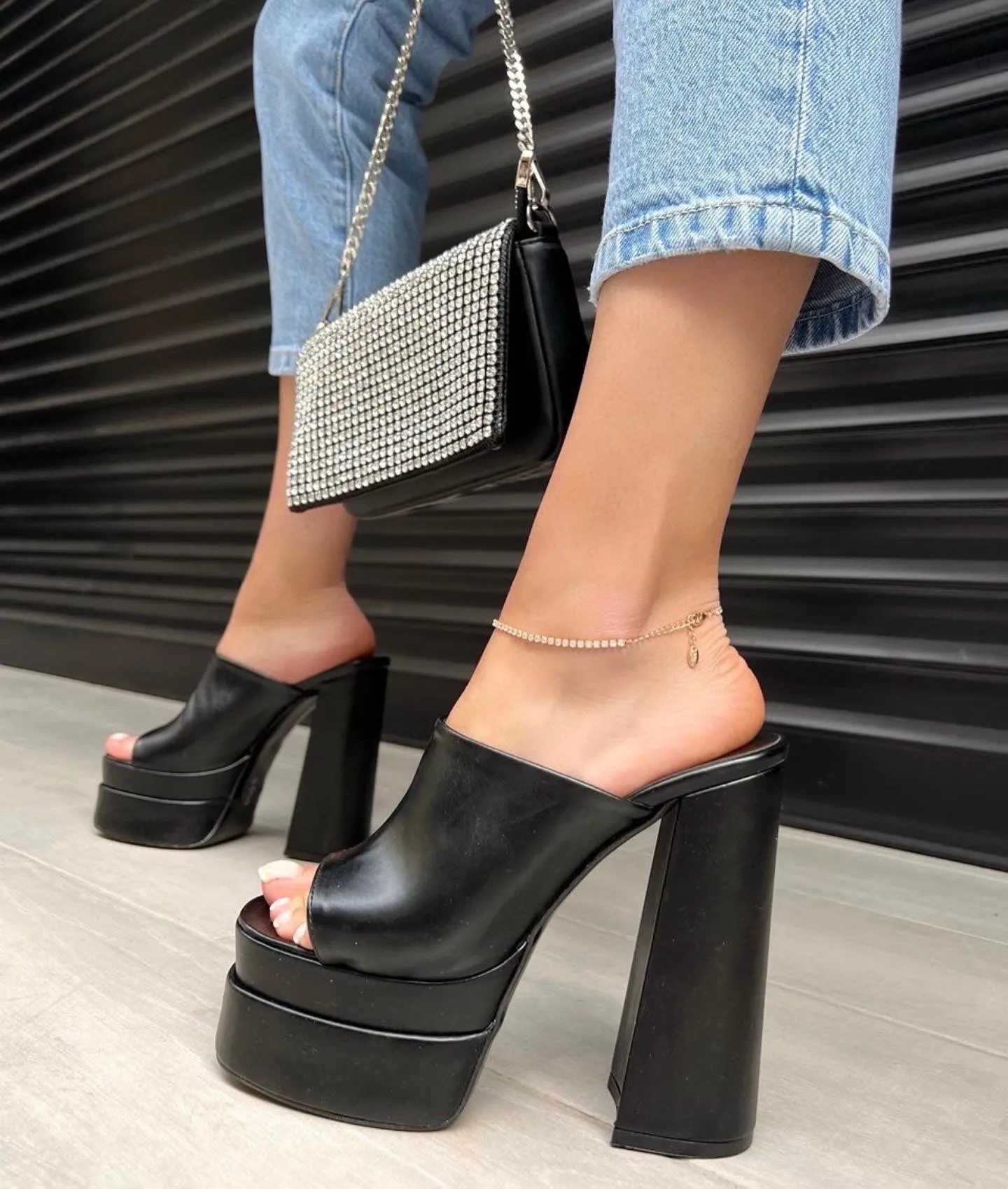 The Neptune Black Leather High Heel Sandal Final Sale!