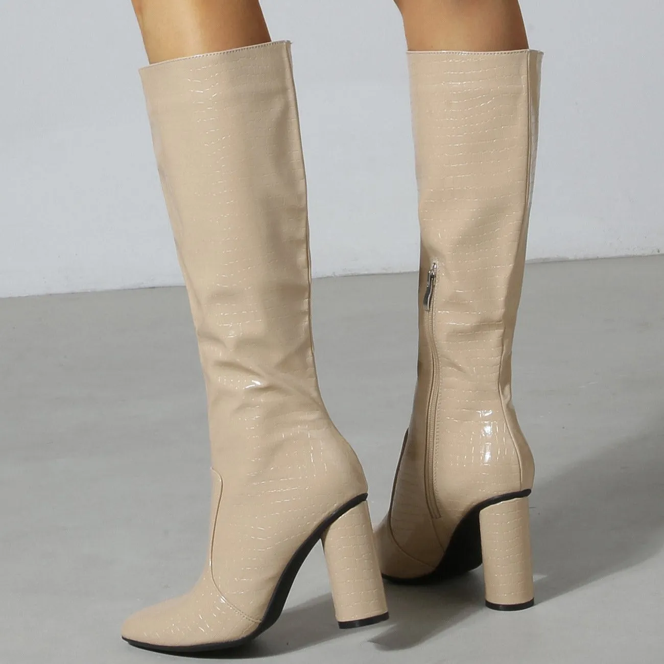 Thick Heel Round Toe Minimalist Thigh-high Boots