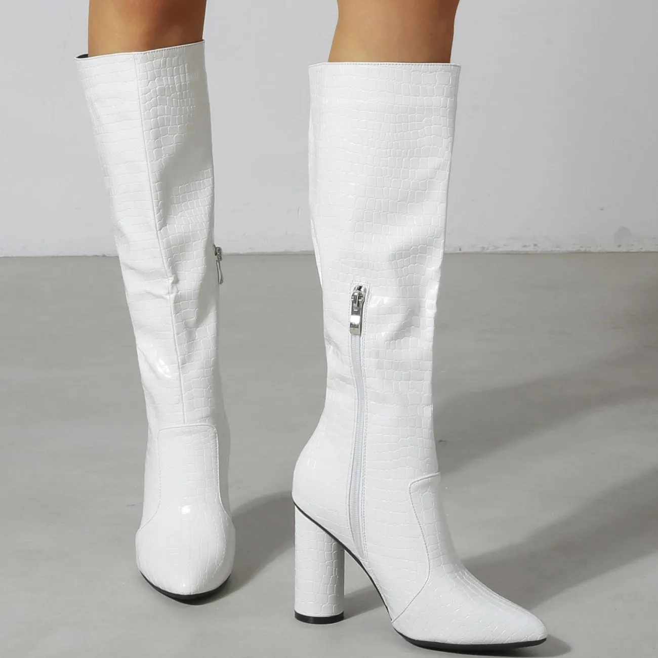 Thick Heel Round Toe Minimalist Thigh-high Boots