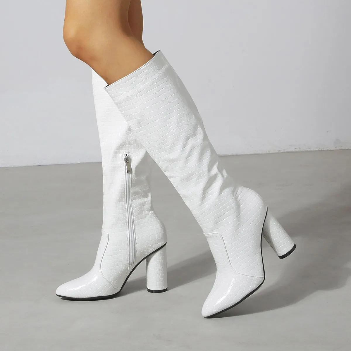 Thick Heel Round Toe Minimalist Thigh-high Boots