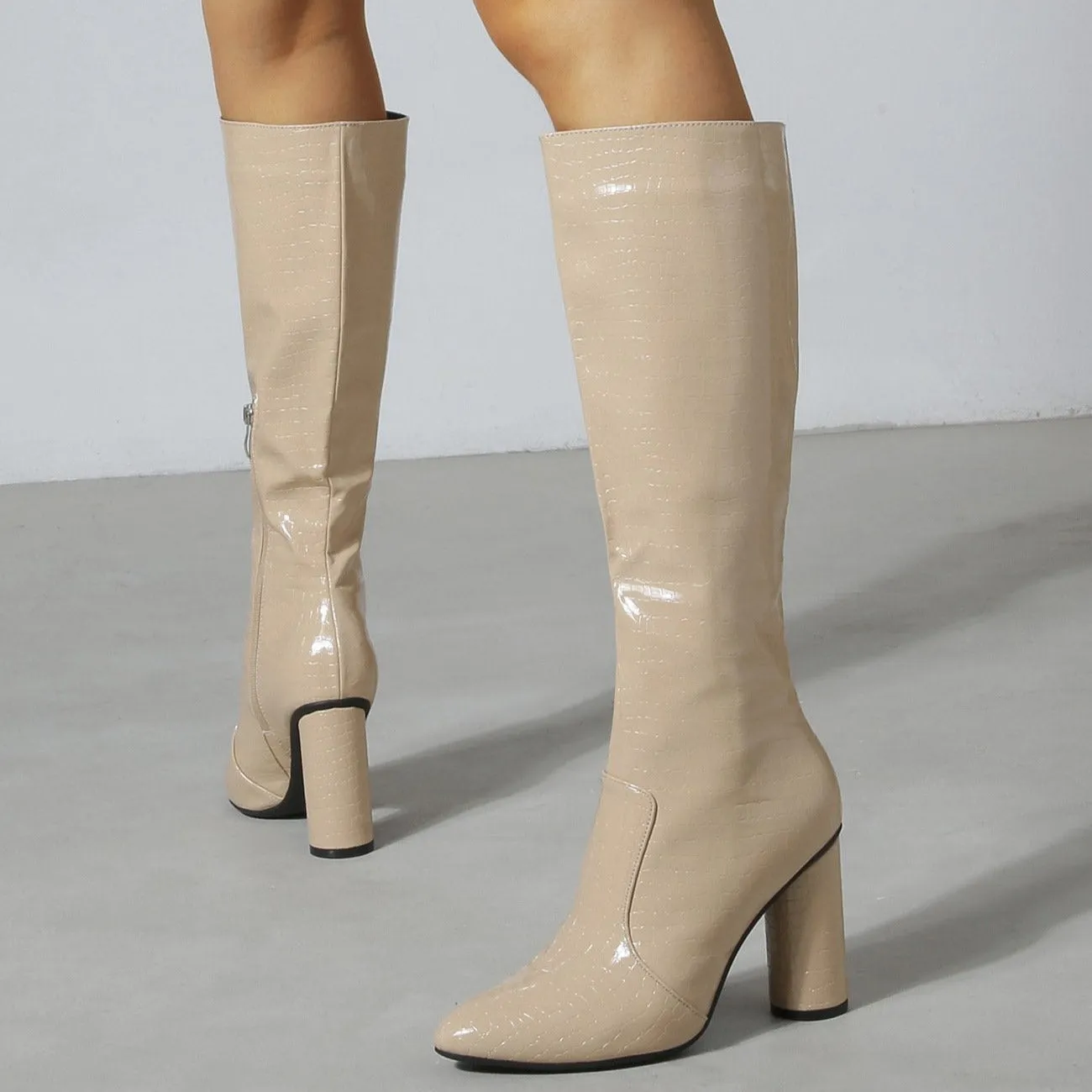 Thick Heel Round Toe Minimalist Thigh-high Boots
