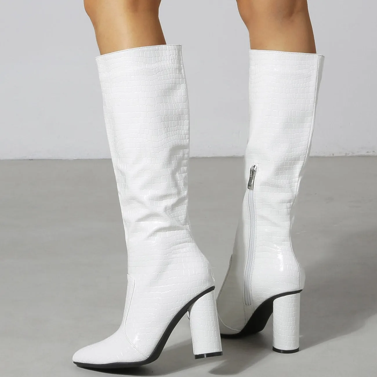 Thick Heel Round Toe Minimalist Thigh-high Boots