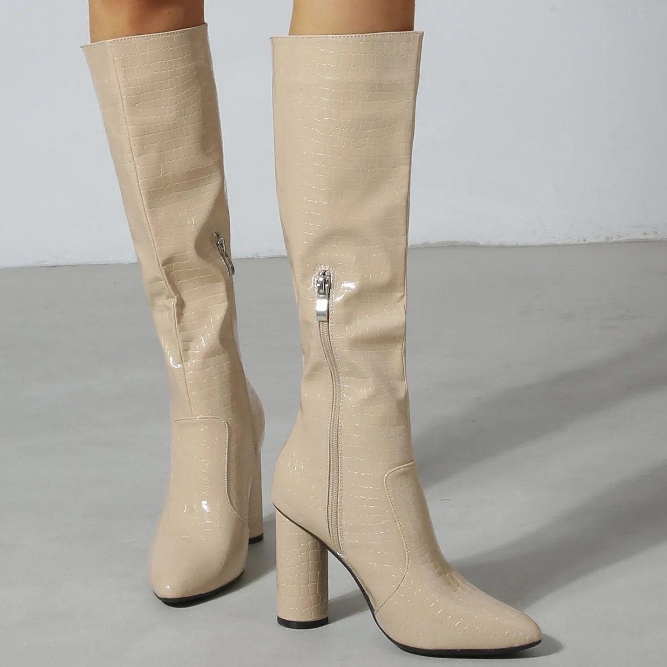 Thick Heel Round Toe Minimalist Thigh-high Boots