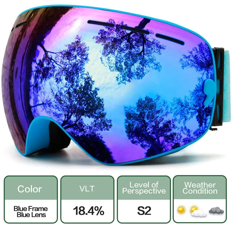 Winter Ski Goggles - Anti-fog UV Protection, Interchangeable Lens